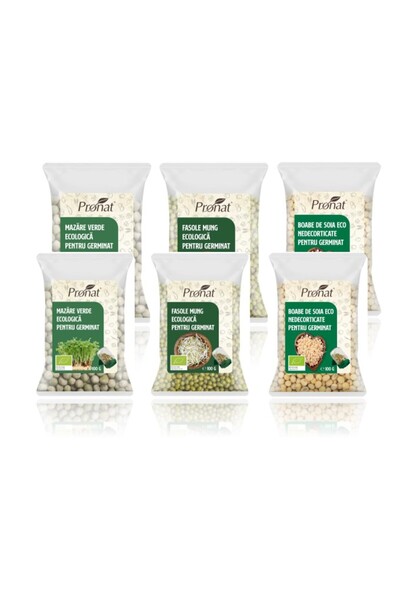 Pronat Pachet Bio pentru Germinat – 2× Mung, 2× Mazăre Verde, 2× Soia
