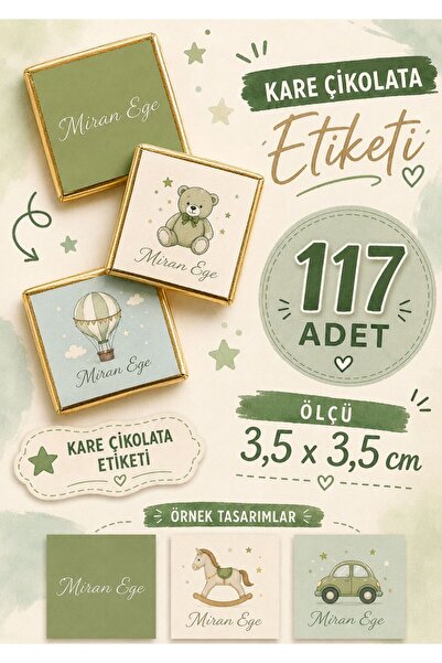 YEAP OFFICE Kişiye Özel İsimli Kare Çikolata Etiketi Yapışkanlı 117 Adet (3,5...