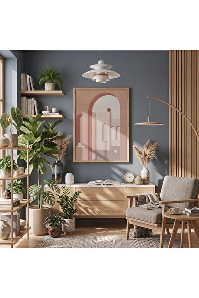 KOLAJTASARIM Pastel Curbat Minimalism Tablou înrămat cu lemn natural Decor de...