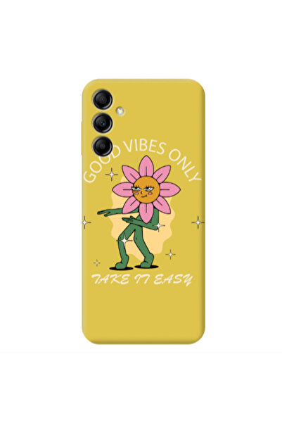 Other Samsung A14 5G Good Vibes Only Yellow Colored Silicone TPU Θήκη