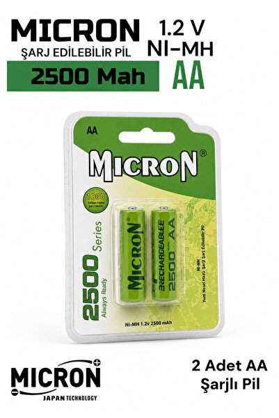 Micron AA 2500 mAh 1.2V Ni-MH Şarj Edilebilir Kalem Pil (2'li Paket)