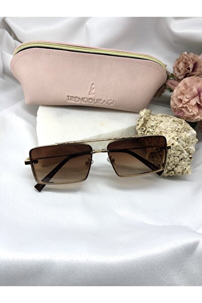 TD TRENDDURAGI Burch Retro Gold Detailed Light Brown Women's Sunglasses