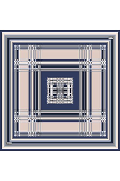 Levidor Navy Blue Plaid Pattern Twill Silk Scarf