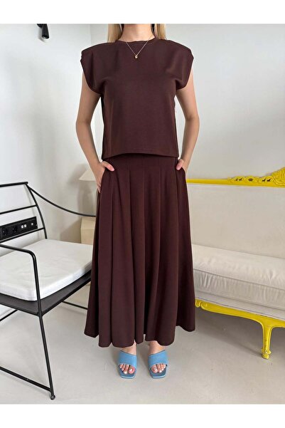 Bade Butik Coffee Pleated Modal Set