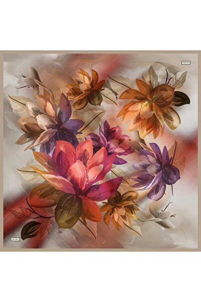 Levidor Beige Leaf Patterned Sura Silk Scarf