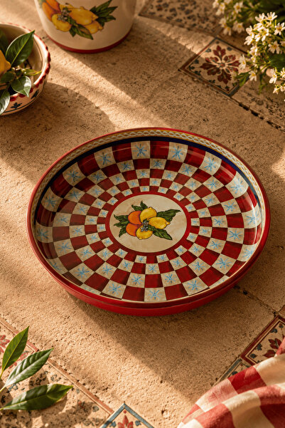 Sarkap Home 26 cm Lemon Design Kırmızı Meyve Tabağı