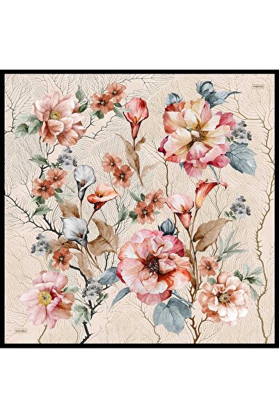 Levidor Black - Beige Hyacinth Flower Patterned Sura Scarf