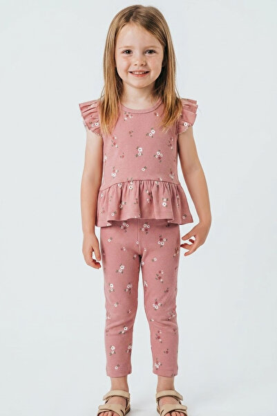 Breeze Girl's Capri Tights Set with Floral Pattern, Ages 1.5-5, Dried Rose