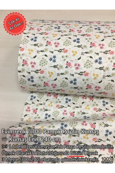 evimrenk Çıtır Çiçek Desenli Poplin Kumaş - Nevresim - Çarşaf - Hobi - Elbise...
