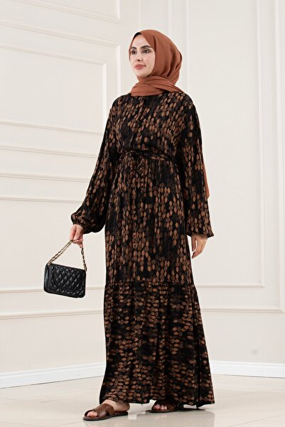 Sevitli Beli Tunnel Viscon Sun Dress-Black
