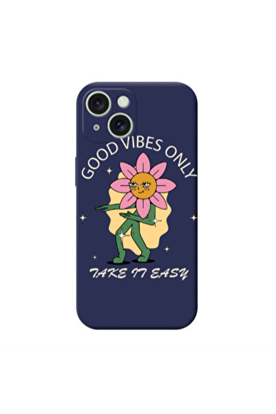 Other Apple iPhone 15 Plus Good Vibes Only Dark blue Colored Silicone TPU Θήκη