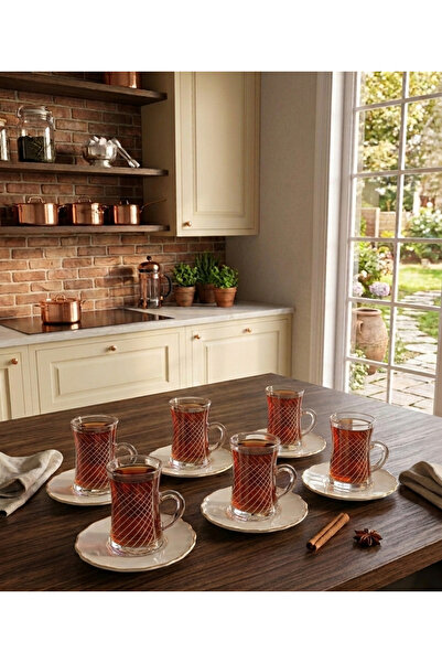 AR HOME 12 Pieces Glass-Porcelain Tea Set