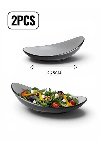 LANDREEN Two-Tone Salad Plate, Black Lead-Colored, Melamine Plate, 2 Pieces, ...