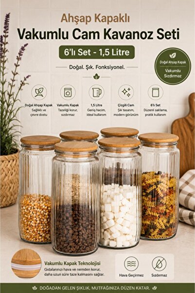 Tercih Home Set of 6 Glass Jars with Vacuum Lids, Large Size Food Storage Set...