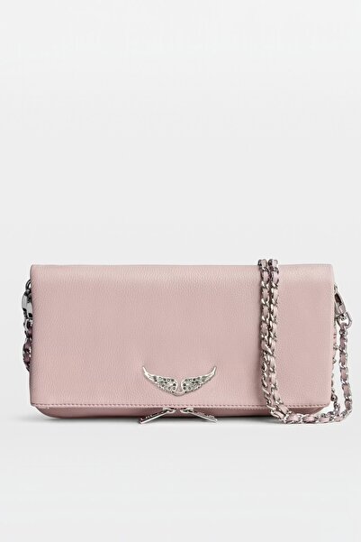 Morlex Women's Powder Pink Wing Detailed Chain Shoulder and Portfolio Bag