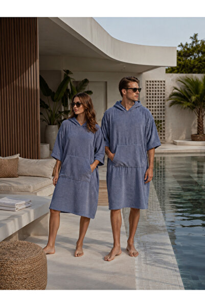 Havlu Panço Unisex Kapüşonlu Plaj Pançosu Yetişkin Surf Panço Havuz Deniz Bornozu Oversize Cepli