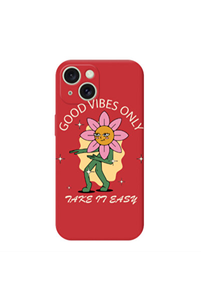 Other Apple iPhone 15 Plus Good Vibes Only Red Colored Silicone TPU Θήκη