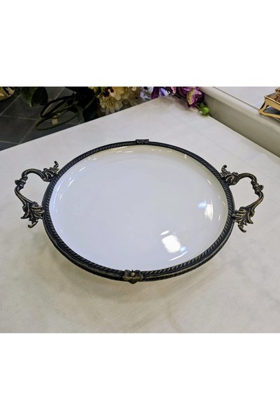 MaviDamla Cast Iron Edged Frame Porcelain Presentation Set with Stands Antique 4 Pieces