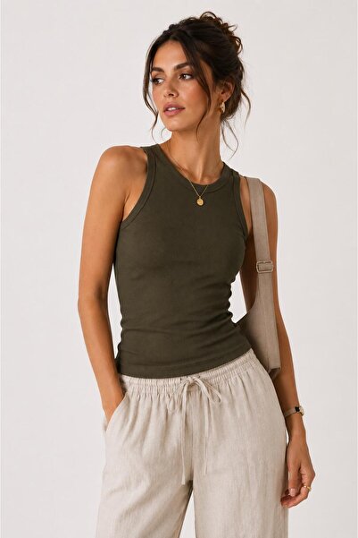glanour Women's Ribbed Halter Neck Basic Blouse Undershirt
