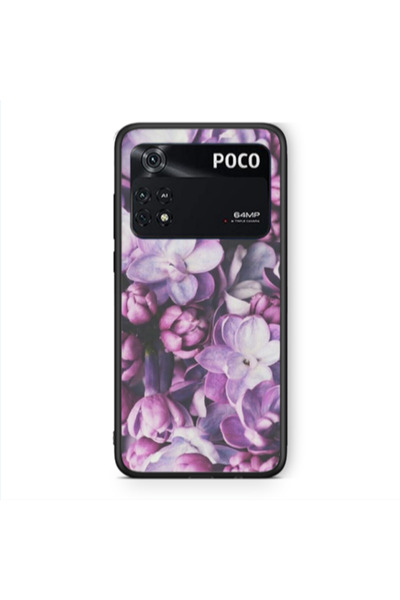 Other Xiaomi Poco M4 Pro 4G Purple Flowers Black Glossy Θήκη