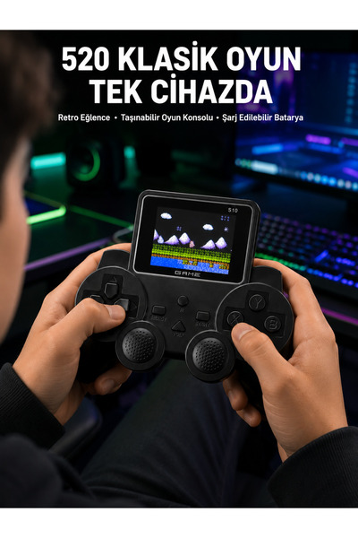 Lisinya 520 Oyunlu Taşınabilir El Oyun Konsolu TV Bağlantılı Şarjlı Gamepad -