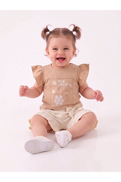 Kids Kingdom Cotton Cherry Patterned 2-Piece Girls' Set with Ruffle Detail