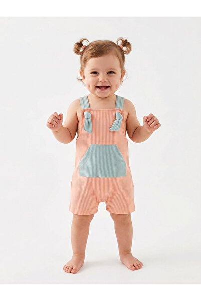 Cotton Kangaroo Pocket Detailed Baby Girl Dungaree Jumpsuit