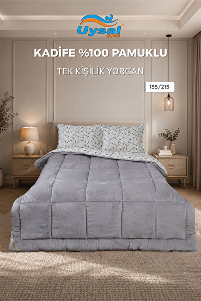 UYSAL KADİFE YORGAN %100 PAMUKLU GRİ TEK