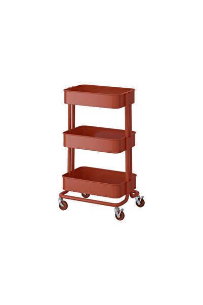 IKEA servis arabası, kırmızı-kahverengi, 35x45x77 cm, kapaksız