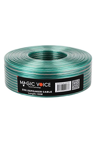 Powermaster Magicvoice 2X0.50 Şeffaf Yeşil Çizgili 100 Metre Hoparlör Kablosu