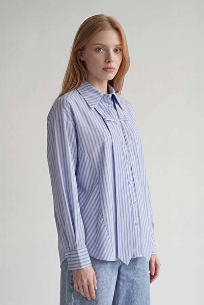 Levidor Blue Striped Collar Belt Detailed Shirt