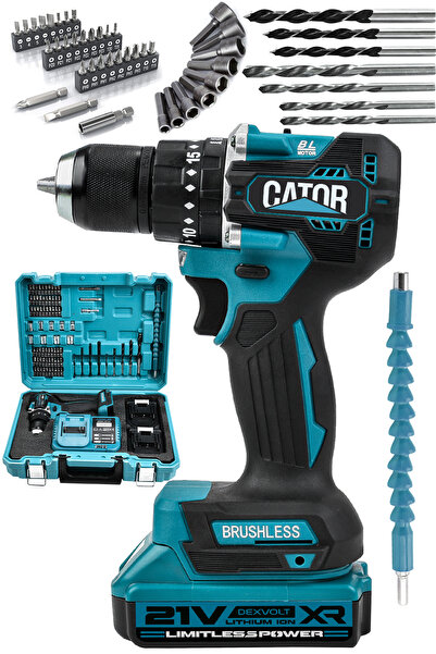 CATOR 21V Çift Akü Kömürsüz Motor Çelik Mandren Darbeli Şarjlı Matkap Akülü V...