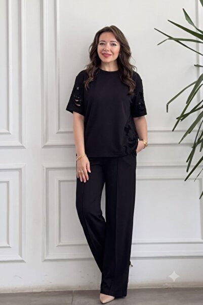 yb yağmur butik Sweatshirt Set with Embroidery Detail on the Sleeves and Sides