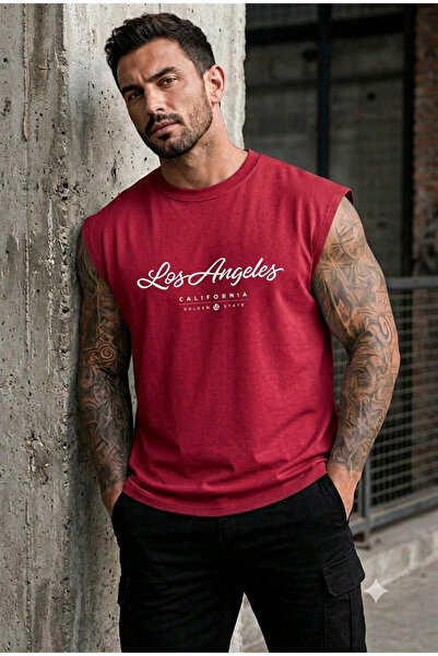FAVORİST Golden St. Los Angeles Men's Zero Sleeve 100% Cotton Combed T-Shirt