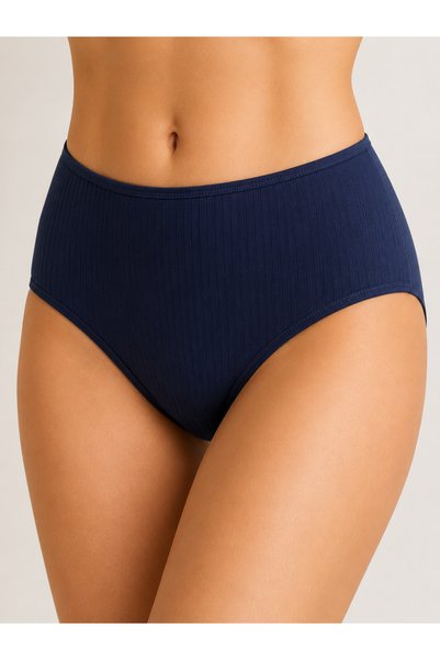 MİSS DONLİZZA Ribbed Cotton Women's Panties Gray Ecru Navy Blue 3 Pieces