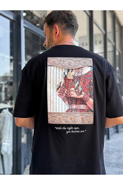 BYBASICMAN Black Art Back Detailed Oversize T-Shirt Sw-5151