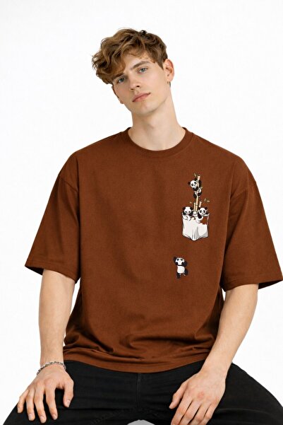 beybunn Panda - Printed Oversize T-Shirt Brown