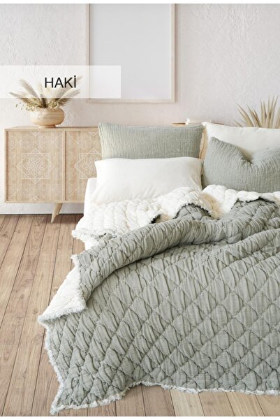 İGİ Atlas Baattal Boy Muslin Bedspread & Quilt Set - Khaki