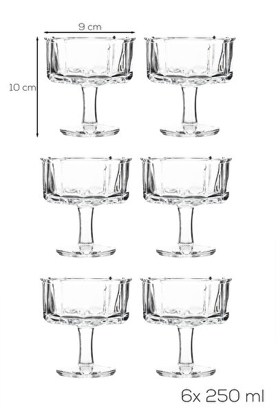 Porsima Reflela 6lı Ayaklı Cam Kase Puding Tatlı Ve Dondurma Kasesi Lokumluk Şekerlik Kase Seti Çerez Kasesi 250ml