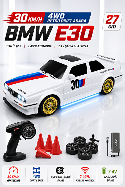 TRENDZONE Uzaktan Kumandalı Neon LED Işınlı 30km/h Yapan BMW E30 Drift Arabas...