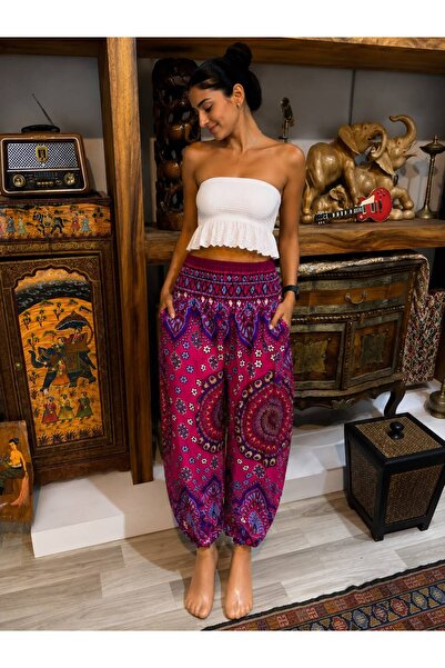 KESKİN AKSESUAR ETNİK DESENLİ ŞALVAR %100 RAYON KUMAŞ CEPLİ STANDART BEDEN (X...