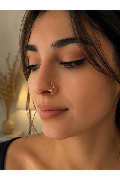 Hd Marketim 925 Ayar Gümüş Minimal Burun Hızması Piercing Zirkon Taşlı Unisex...