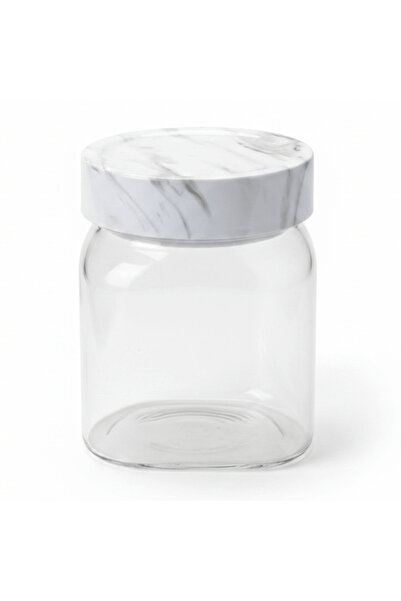 AKDC Glass Canister with Elegant Marble-Pattern Plastic Lid | 1 Litre Airtigh...