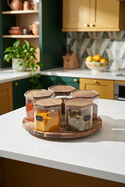 ACAR Bosco Glass Spice Rack Set with Rotating Stand - 700 ml