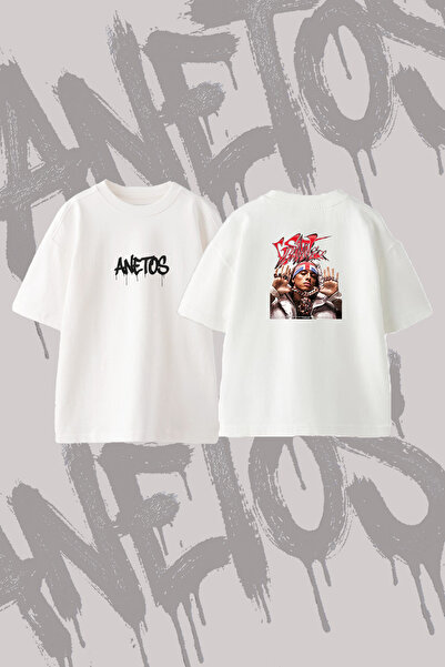Anetos Central Cee_7 Μπλουζάκι με στάμπα σε σχέδιο Oversize Crew Neck Λευκό