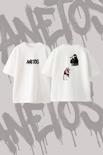 Anetos Eminem_5 Design Printed Oversize Crew Neck T-Shirt White