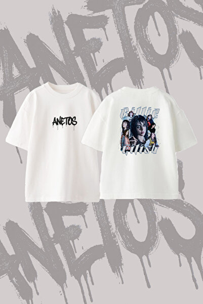 Anetos تي شيرت Billie Eilish_7 ذو تصميم مطبوع وياقة دائرية كبيرة الحجم باللون...