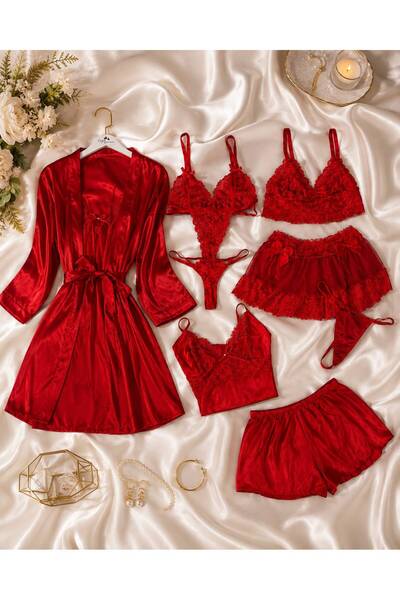 cdh çeyize dair herşey Luxury Bridal 8 Parça Saten Gecelik Çeyiz Sabahlık Takımı