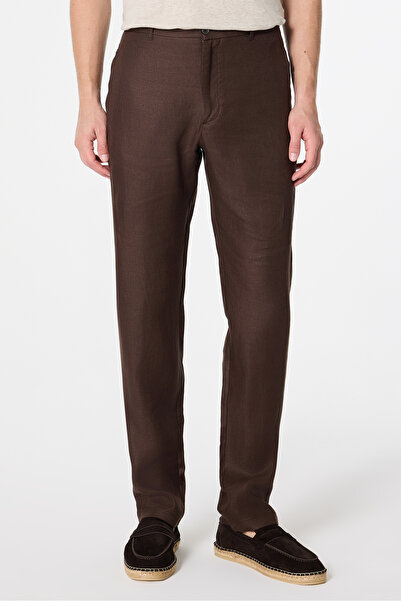 Damat Comfort Fit Kahverengi Düz Kumaş Pantolon