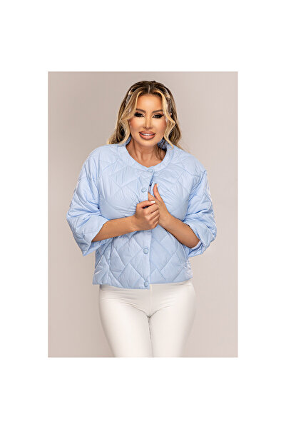 OEM Women's short sports jacket with buttons, quilted, blue, S/M